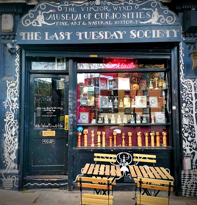 A colour photograph of the exterior shop front of The Viktor Wynd Museum of Curiosities and The Last Tuesday Society.
